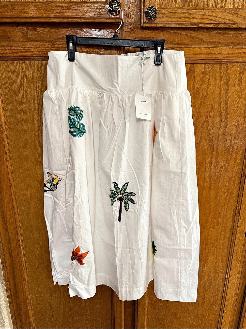 Free Assembly Embroidered Cotton Maxi Skirt with Drop Waist White XL